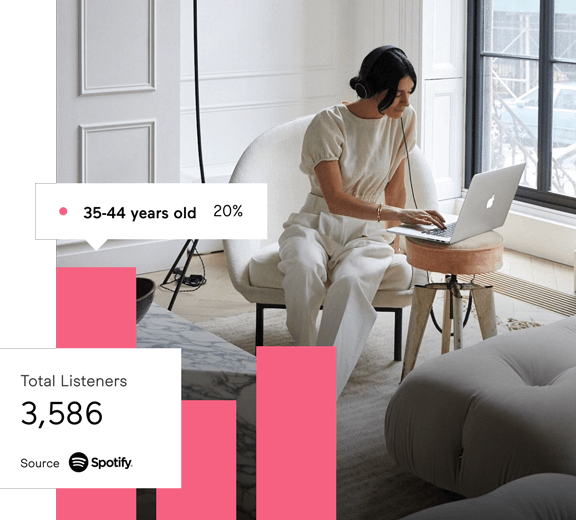 Athena Calderone from the More Than One Thing podcast on her laptop with headphones on